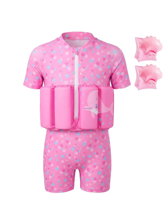 Toddler Swim Trainer Suit with Removable Floats, Baby Boy Girl Adjustable Buoyancy Swimsuit with UPF 50+ for Pool Beach