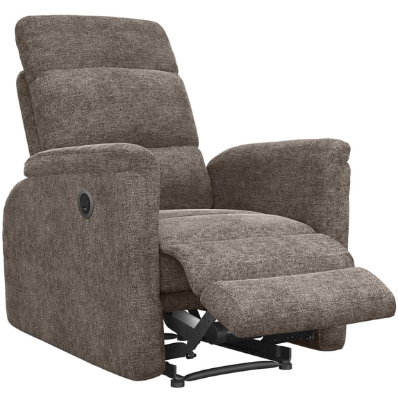 Koorlian Electric Power Recliner Chair, Fabric Recliner for Adults with USB Ports, Adjustable Reclining Sofa with Padded Seat Backrest, Single Small Home Theater Recliner for Living Room, Brown