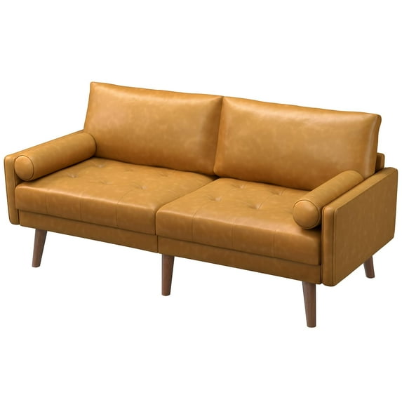 Koorlian Faux Leather Loveseat Sofa, 71inch Mid Century Modern Living Room Sofa, Button Tufted Seat Cushion, Fit for Bedroom, Small Spaces, Brown
