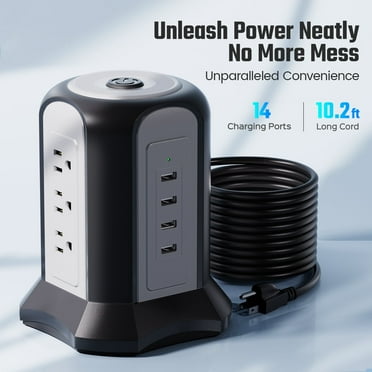 Koosom 13 Outlets Power Strip Tower, USB C Surge Protector, 4 USB Ports, 9 AC Outlet, 10.2 Ft Extension Cord