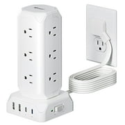 Koosom 35W Power Strip Tower,10FT Long Extension Cord,16-Outlet USB C Surge Protector, 12 AC Outlet,2 USB C and 2 USB A Ports Charging Staion