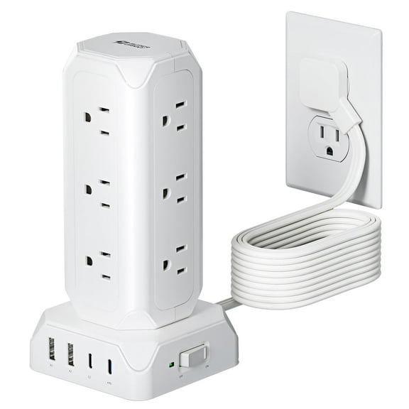 Koosom 35W Power Strip Tower,15FT Long Extension Cord,16-Outlet USB C Surge Protector, 12 AC Outlet,2 USB C and 2 USB A Ports Charging Staion
