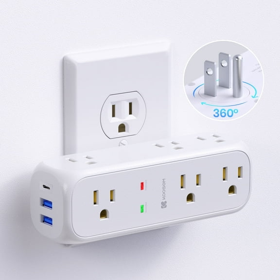 Koosom Multi Plug Outlet Extender,9 AC Outlets, 360° Rotating Plug Outlet Splitter Surge Protector