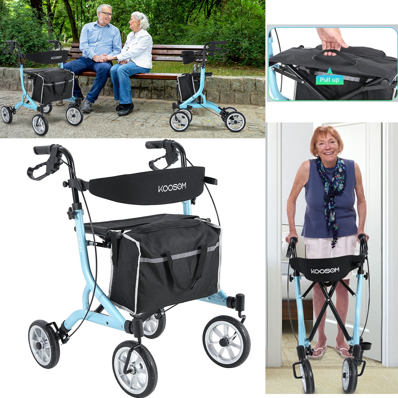 Koosom Rollator Walker for Seniors 13.7lb Lightweight Folding Walker
