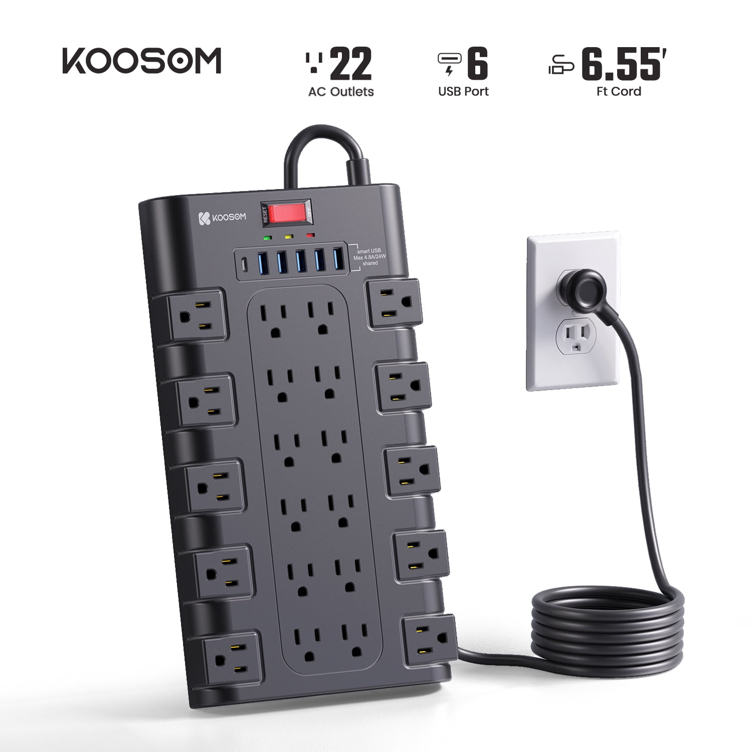 Koosom 28 Outlet Surge Protector with 45W Type-C Fast Charging USB ...