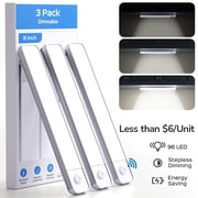 Koosom 96 LED Under Cabinet Lights, USB C Rechargeable Closet Counter Lighting Kit with Motion Sensor and Magnetic Strip, Battery Operated Wireless Stick up Light for Wardrobe, 3 Pack