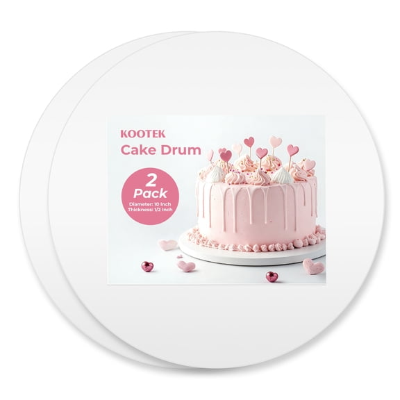 Kootek 10 inch Round Cake Board, 1/2" Thick White Cake Drums, Sturdy Food Grade Cardboard Cake Plate for Decorating Multi Layer Cakes (2 Count)