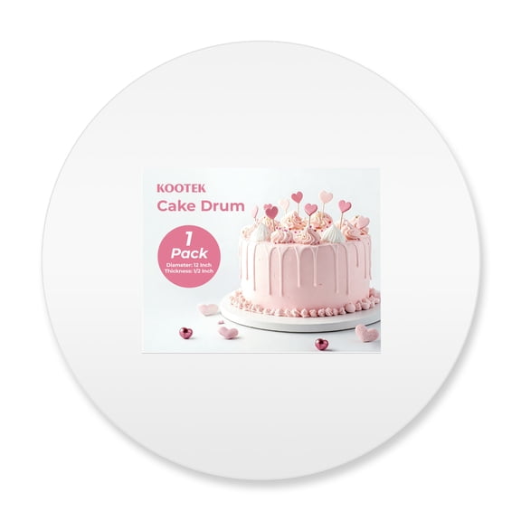 Kootek 12 inch Round Cake Board, 1/2" Thick White Cake Drums, Sturdy Food Grade Cardboard Cake Plate for Decorating Multi Layer Cakes (1 Count)