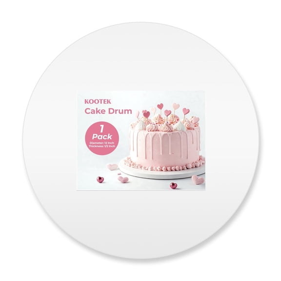 Kootek 12 inch Round Cake Board, 1/2" Thick White Cake Drums, Sturdy Food Grade Cardboard Cake Plate for Decorating Multi Layer Cakes (1 Count)