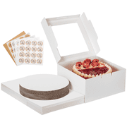Kootek 15 Pcs Cake Boxes and Cake Boards, 10x10x5 Inches White Bakery Boxes with Window Round Cake Drum for Cake Decorating, Wedding, Birthday, Party