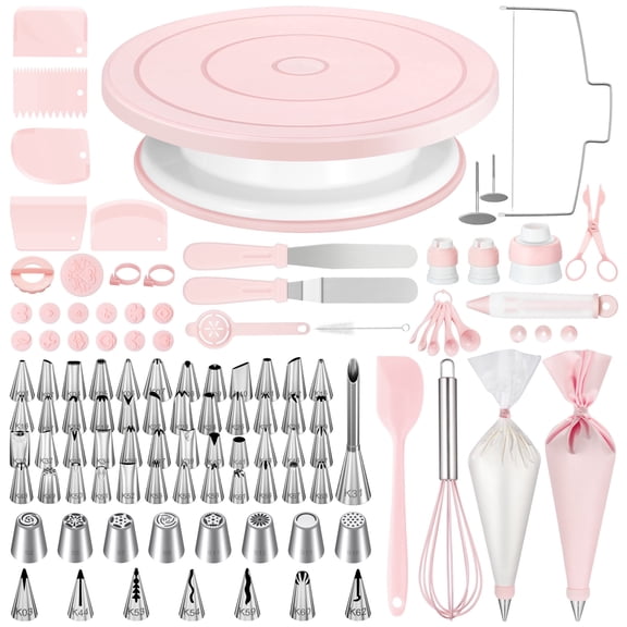 Kootek 160 Pcs Cake Decorating Kit, Baking Supplies Tools with Cake Turntable Stand, 64 Piping Tips with Pattern Chart, 52 Pastry Bags, Coupler, Angled&Straight Spatula, 5 Cake Scraper and More