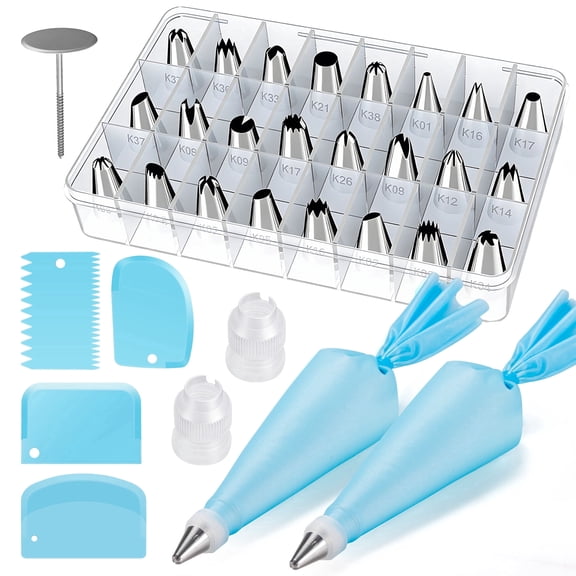 Kootek Piping Bags and Tips Set, 33 Pcs Cake Decorating Tools with 24 Piping Tips, 4 Scapers, Reusable Pastry Bags, Coupler, Flower Nail for Cake Cookie Cupcake