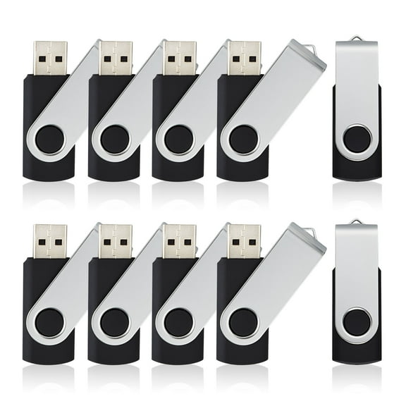 Kootion 4GB USB Flash Drive Memory Stick Fold Storage Thumb Pen Drive Swivel, Black 10 Pieces