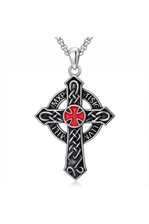 Antique Knights Templar Red Cross Necklace for Men Medieval Crusader Pendant Christian