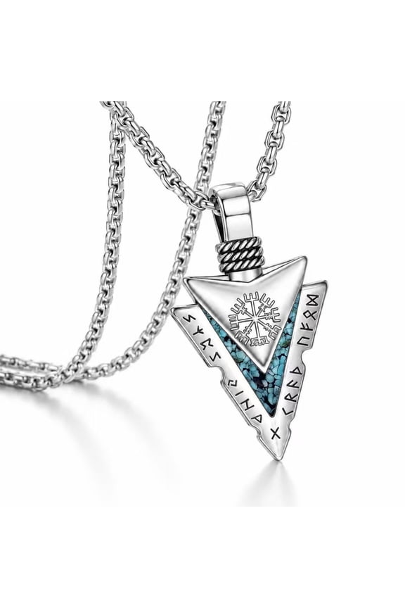 Arrowhead Necklace Crushed Turquoise Inlay Protection Courage Totem Arrow Jewelry Gift for Men Women