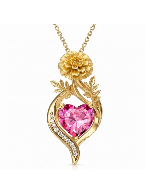 Birthstone Necklace 14K Gold Plated Birth Flower Pendant Birthstone Jewelry Birthday Gift for Mom Grandma Women