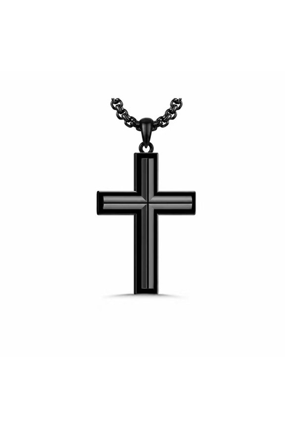 Black Cross Necklace Spiritual Warrior Protection Pendant for Men Modern Jewelry