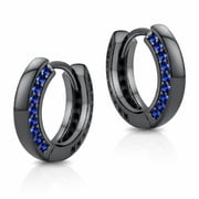 Kootwo Black Hoop Earrings for Men Women Black Gold Plated Blue Huggie Earrings Celtic Viking Style Unisex Jewelry Gifts