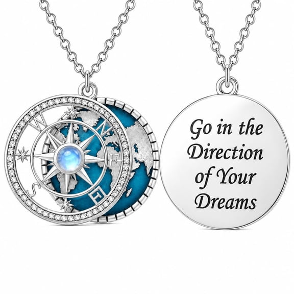 Kootwo Compass Necklace for Men Rotating Globe Pendant 14K Gold Plated Moonstone Engraved “Go in Direction of Your Dreams”