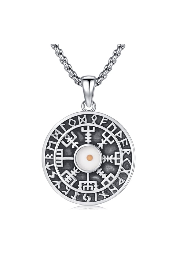 Compass Necklace for Men, Viking Vegvisir Rune Compass Pendant, 22"+2" Chain, Norse Protection Jewelry