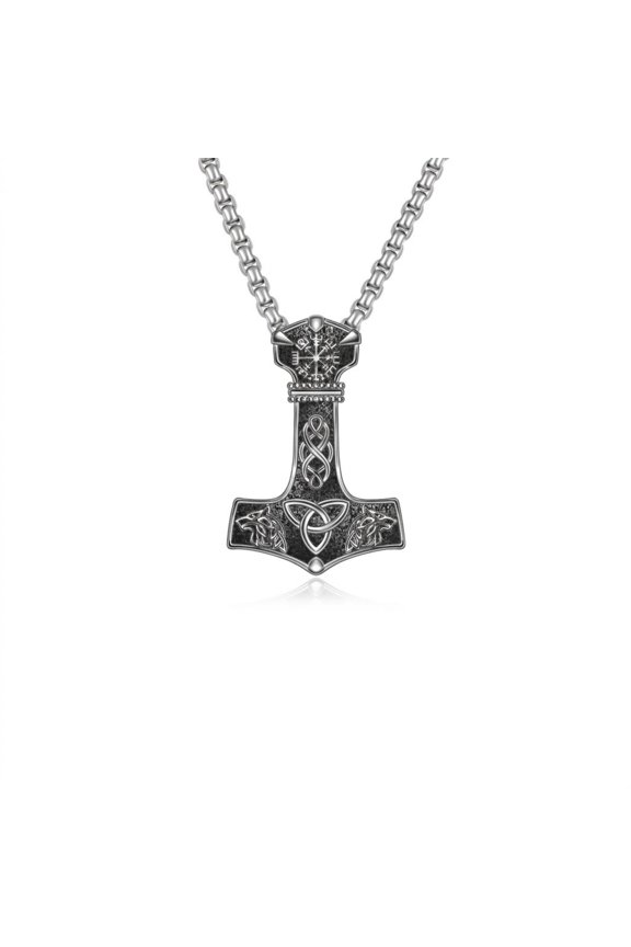 Mjolnir Necklace Wolf Necklace for Men Thor Hammer Pendant 34mm Viking Rune Vegvisir Fenrir Celtic Norse Jewelry