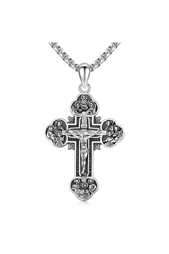 Orthodox Cross Necklace Jesus Crucifix for Men Women, Patron Saint of Protection, Byzantine Style Catholic Gift