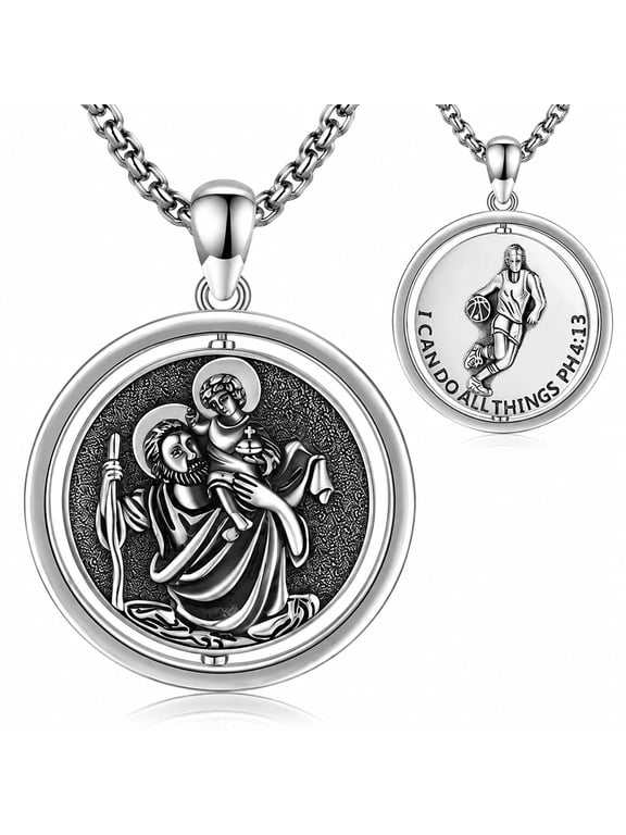 St Christopher Medal for Men Women, Platinum Plated Round Pendant with Basketball Verse, Patron Saint of Travelers, Christian Gift