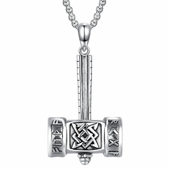 Kootwo Thor's Hammer Talisman Necklace , White Gold Plated Mjolnir Pendant Viking Rune Jewelry Gift for Him