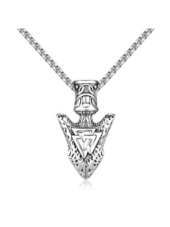 Viking Arrow Necklace Mens Norse Valknut Pendant Gungnir Spearhead Jewelry Gift for Him