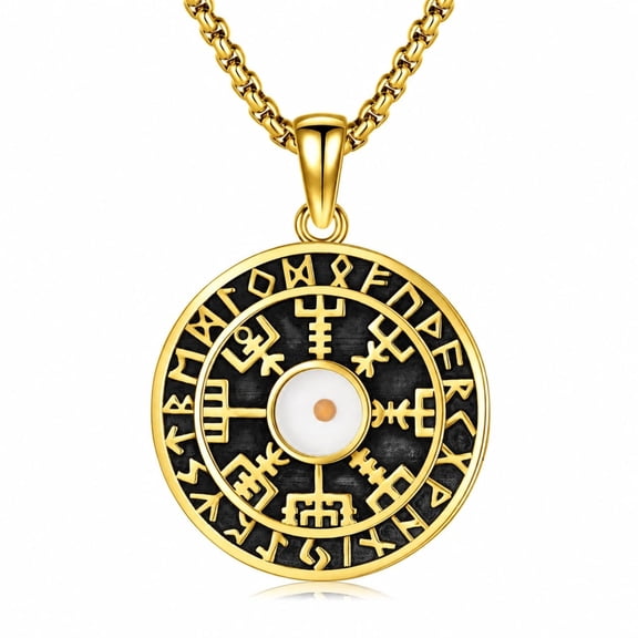 Kootwo Viking Pendant Vegvisir Compass Rune Coin 14K Gold Plated Amulet Jewelry for Men