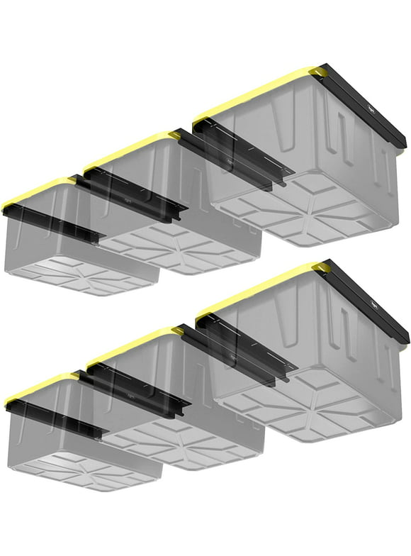 Koova Overhead Bin Rack for Six Bins | Overhead Garage Storage Rack to Mount on Ceiling with Adjustable Width | Supports Most Black and Yellow Storage Bins | Easy to Install | Made in USA | 6 Sets