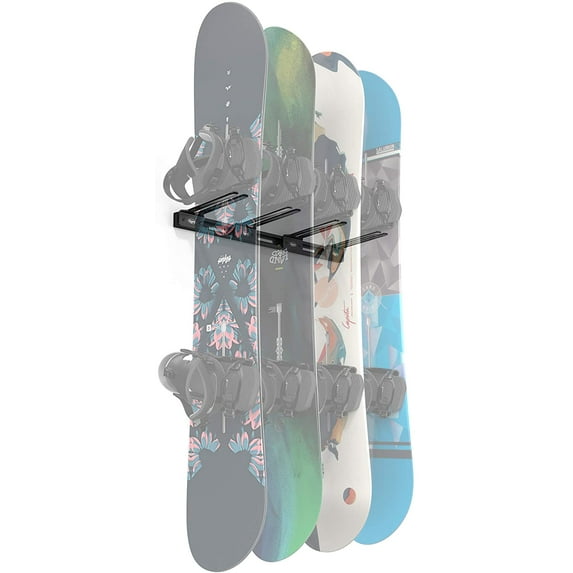 Koova Snowboard Wall Mount Rack Holder | 4 Vertical Storage Slots | Garage Snowboard Storage Organizer | Easy to Install w/ Hardware | Heavy Duty Powder Coated Steel Frame w/ Rubber Arms | USA Made