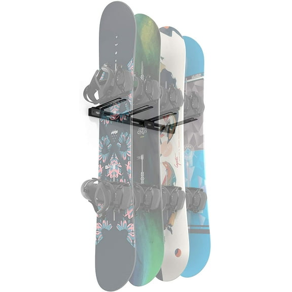 Koova Snowboard Wall Mount Rack Holder | 4 Vertical Storage Slots | Garage Snowboard Storage Organizer | Easy to Install w/ Hardware | Heavy Duty Powder Coated Steel Frame w/ Rubber Arms | USA Made