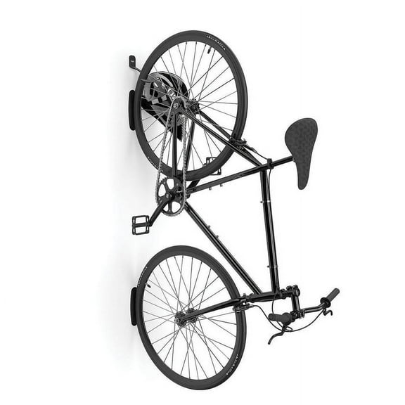Koova Standard Bike Wall Mount Hook | Garage Storage Rack For Street, Racing and Standard Bikes | Rubber Coated Steel Rim | Large 3 Wheel Bracket Hanger | 2 Wall Protectors | Easy Install | USA Made