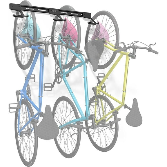 Koova Wall Mount Bike Storage Rack Garage Hanger for 3 Bicycles + Helmets | Fits All Bikes Even Large Cruisers / Big Tire Mountain Bikes | Heavy Duty Powder Coated Steel | Made In USA (3 Bik