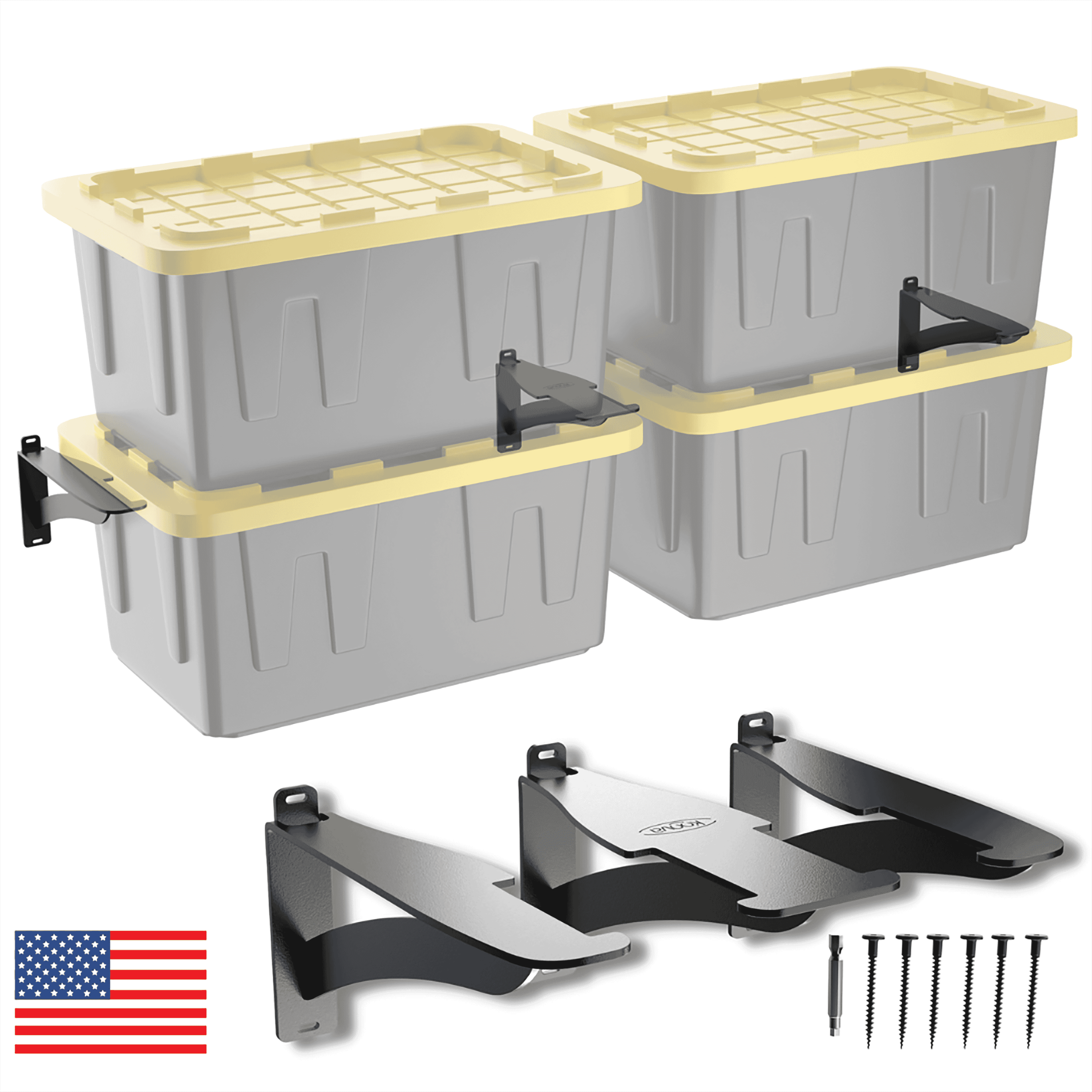 Heavy-Duty Black Steel Wall-Mounted Garage Tote Rack System