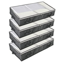 Koovon Under Bed Storage Bags with Zips, 90L Underbed Storage Containers, Foldable Clothes Storage Organizers for Duvets, Comforters, Bedding, Blankets, Quilts, 4 Pack Gray