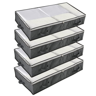 Koovon Under Bed Storage Bags with Zips, 90L Underbed Storage Containers, Foldable Clothes Storage Organizers for Duvets, Comforters, Bedding, Blankets, Quilts, 4 Pack Gray
