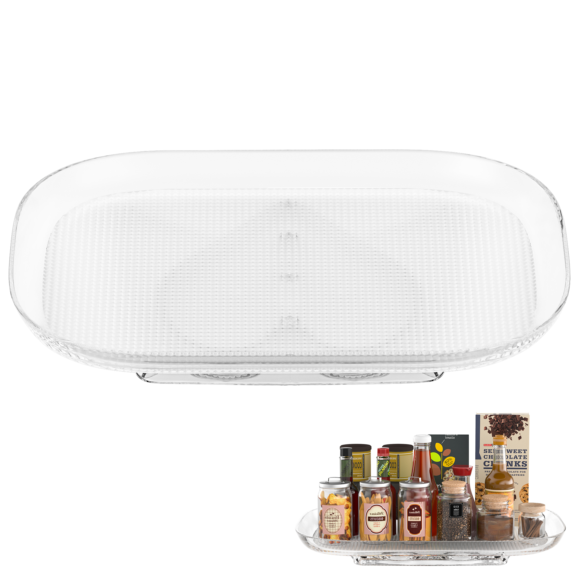 Smart Spin Lazy Susan Refrigerator Storage Organizer, Clear Rectangular