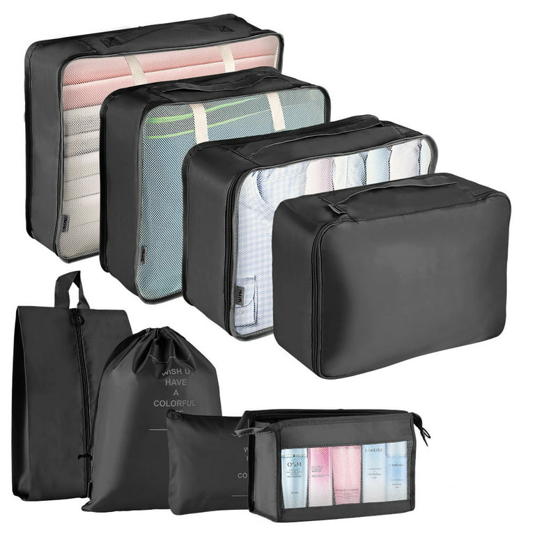 Koovon Packing Cubes for Travel, 8pcs Travel Cubes Set Foldable Suitcase Organizer Lightweight Luggage Storage Bag, Gray, Size: Large