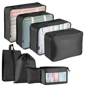 Koovon Packing Cubes for Travel, 8Pcs Travel Cubes Set Foldable Suitcase Organizer Lightweight Luggage Storage Bag, Black