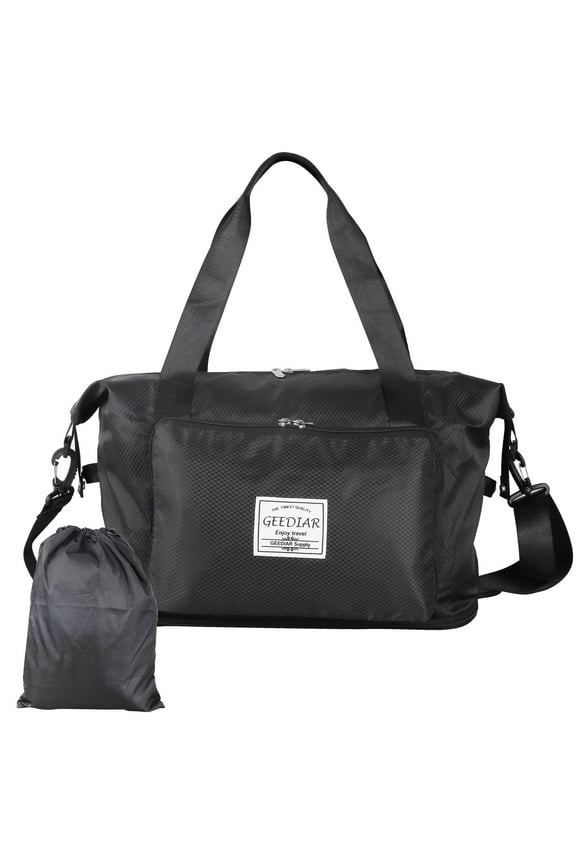 Travel Duffle Bag for Women Men Adjustable Strap Gym Bag with Drawstring Bag Black