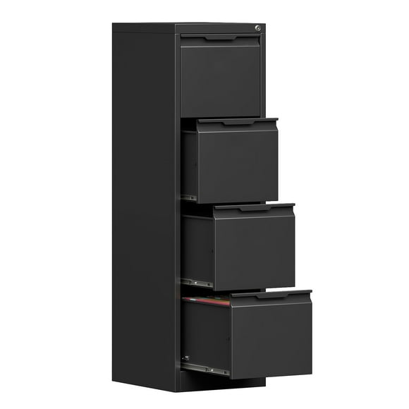 4 Drawer File Cabinet with Lock,17.8" Deep Metal Filing Cabinet,Vertical File Cabinets for Home Office,Locking File Cabinet Tall for Hanging Letter/A4/Legal Folders, Easy Assemble-Black