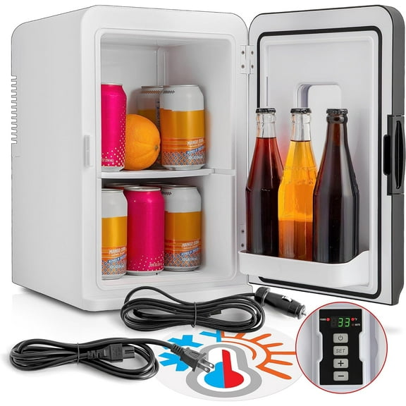 Koozam Mini Portable Compact Fridge and Warmer - For Desk home or travel Keep Your Drinks and Snacks Cosmetics and Skin Care Fresh Anywhere You Go - With Display Controller