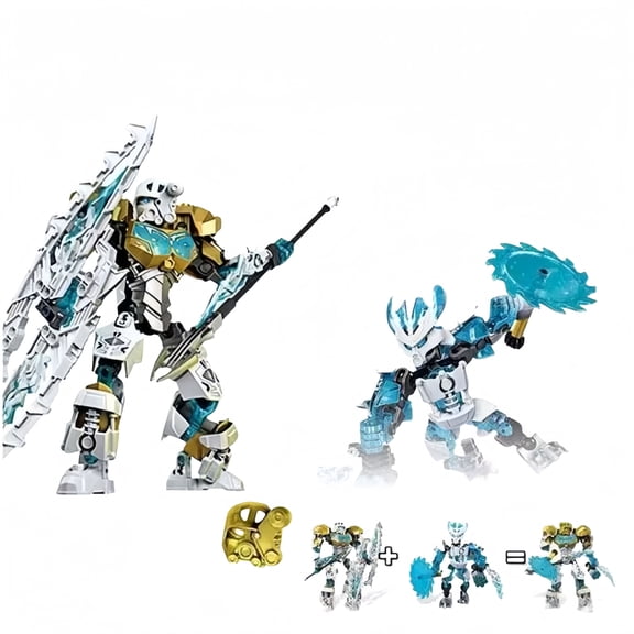 Kopaka Master of Ice & Ice Protector Action Figure Bundle, Combinable Robot Building Blocks Kit with Ice Spear & Spiders