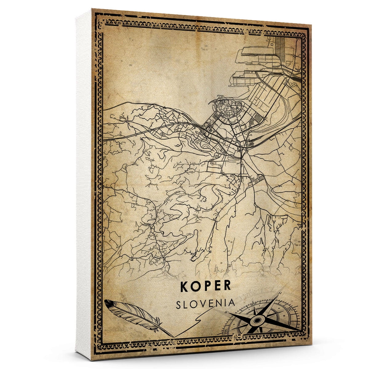 Koper Vintage Map Prints Canvas, Slovenia Map Art Canvas, Canvas, Koper ...