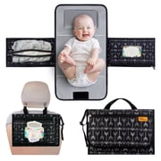 Kopi Baby Portable Diaper Changing Pad Travel Bag with Built-In Pillow, Reversible Wipes Pocket, Foldable Changing Mat, Black Arrow, Modern