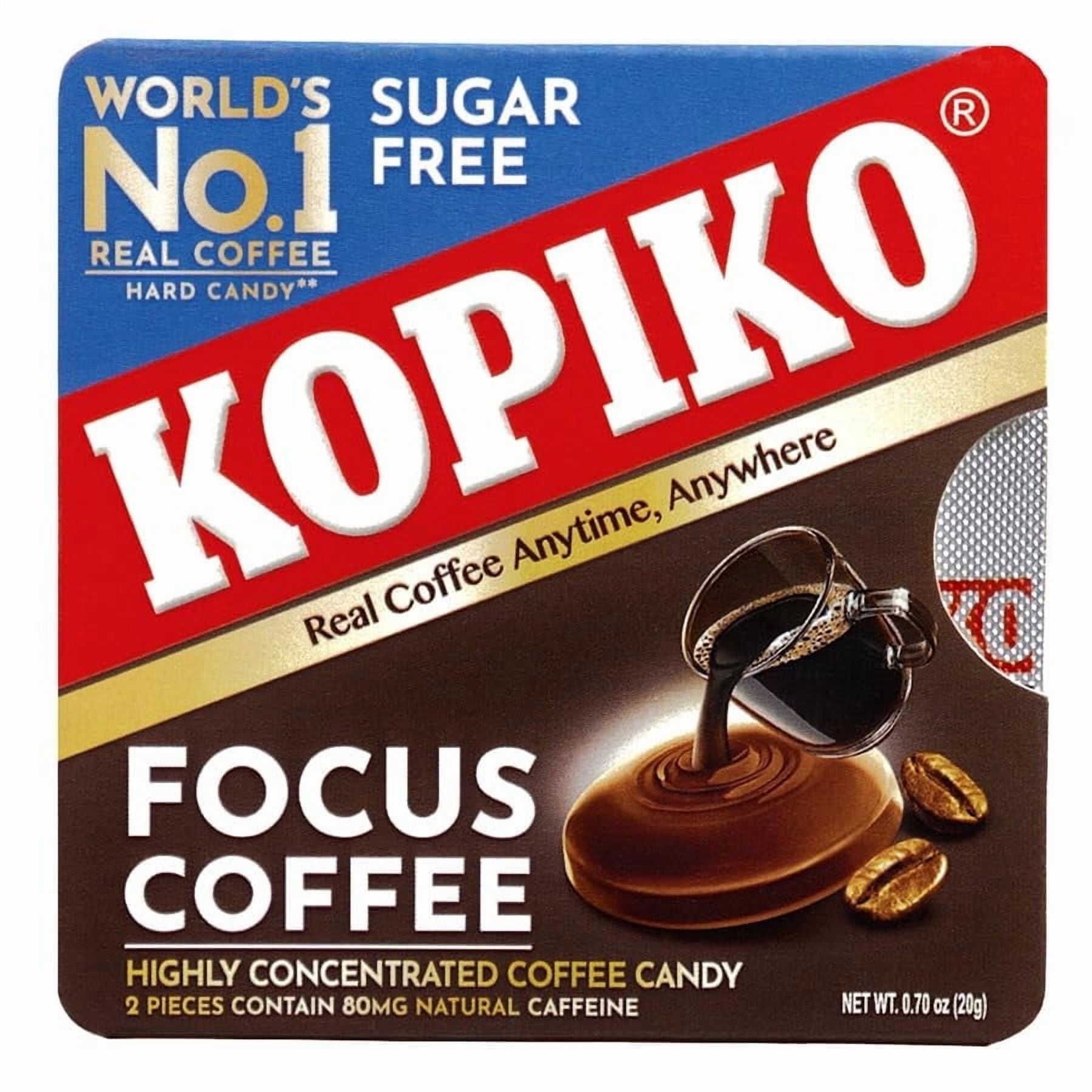Kopiko Focus Coffee Candy - Highly Concentrated Caffeine Candy, 6 pack box with 4 Focus candies per pack. 2 Candies Equals One Cup of Coffee