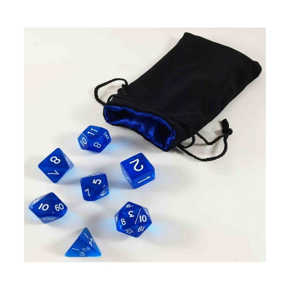 Koplow Blue Polyhedral Dice Set w/Bag (7) New
