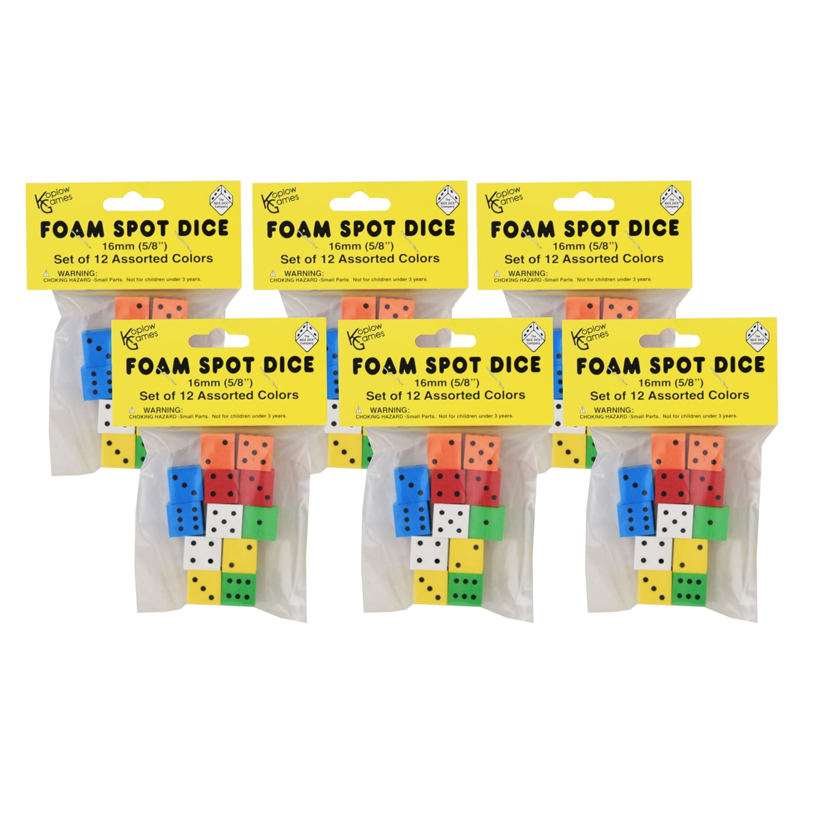 Koplow Games Assorted Color Spot 16mm Foam Dice 12 Per Pack 6 Packs  (KOP17332-6) 